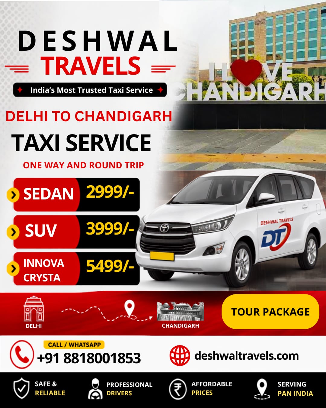 Delhi to Chandigarh Taxi