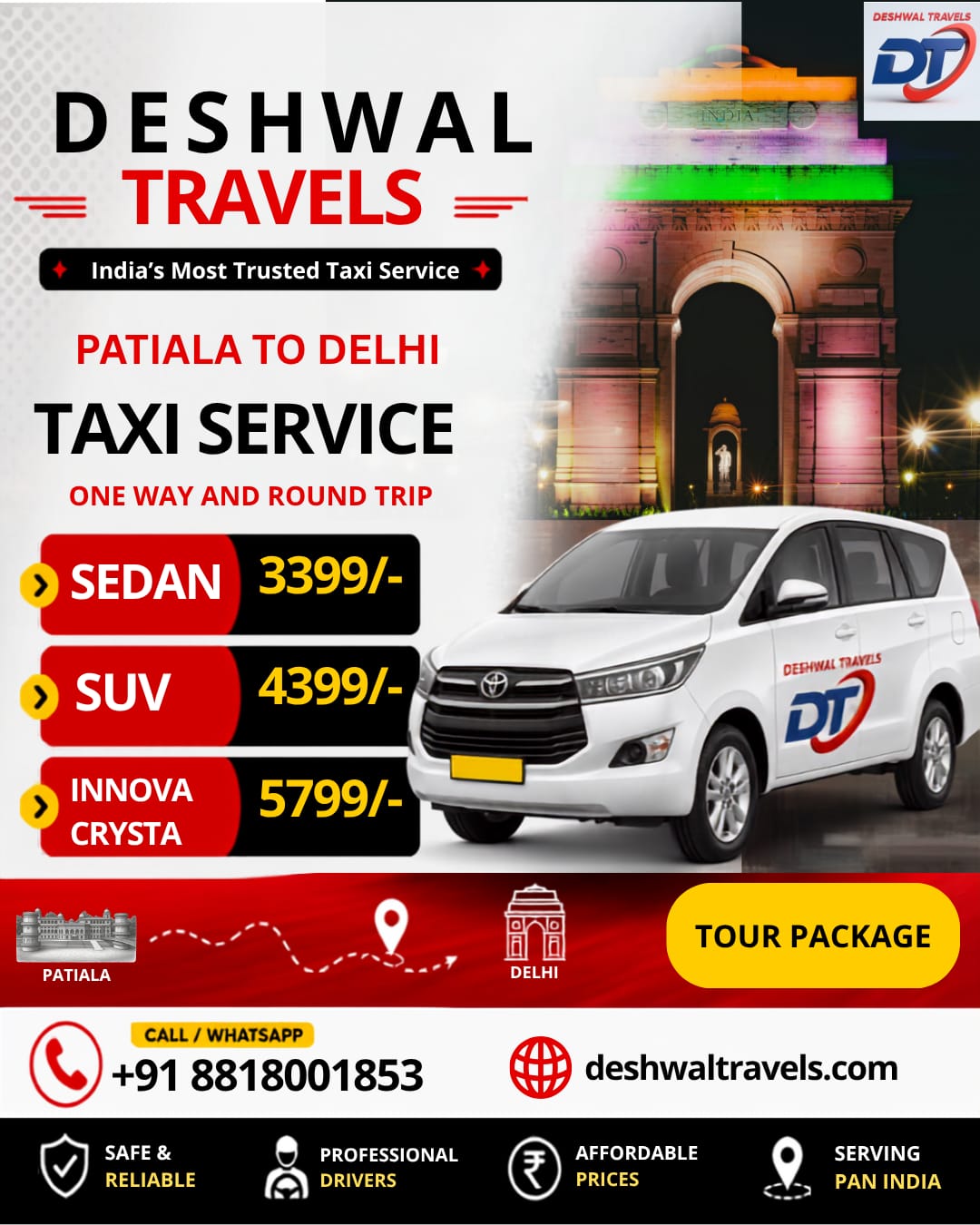 Patiala to Delhi Taxi