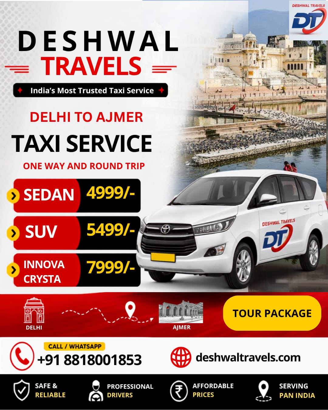Delhi to Ajmer Taxi