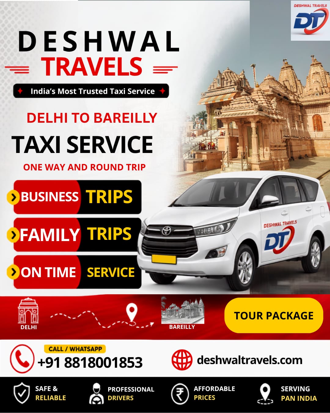 Delhi to Bareilly Taxi