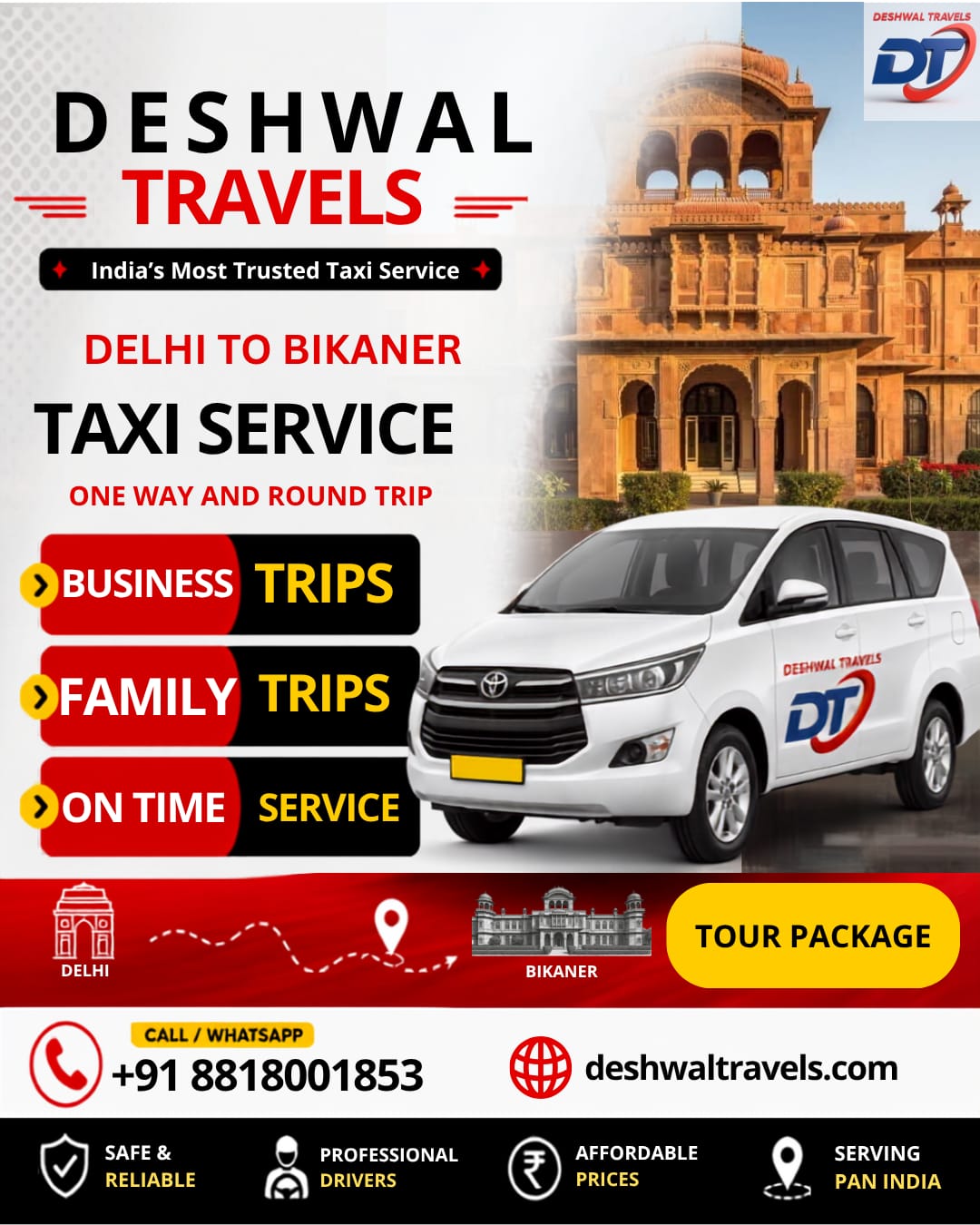 Delhi to Bikaner Taxi