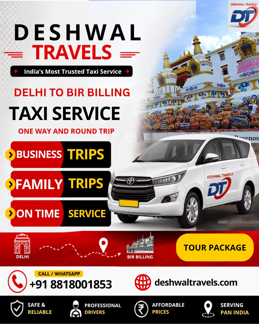 Delhi to Bir Billing Taxi