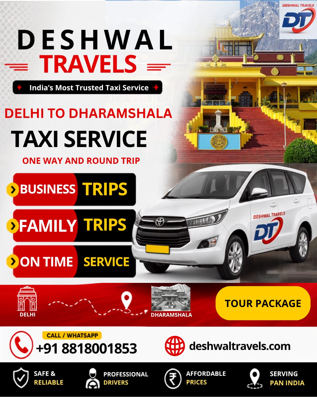Delhi To Dharamshala Taxi