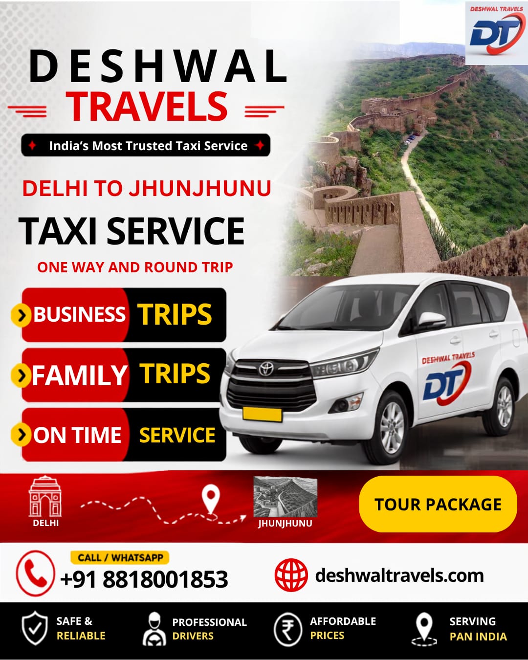 Delhi to Jhunjhunu Taxi