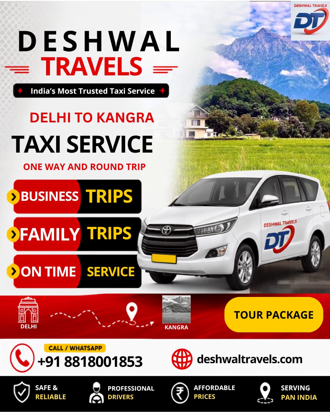 Delhi to Kangra Taxi