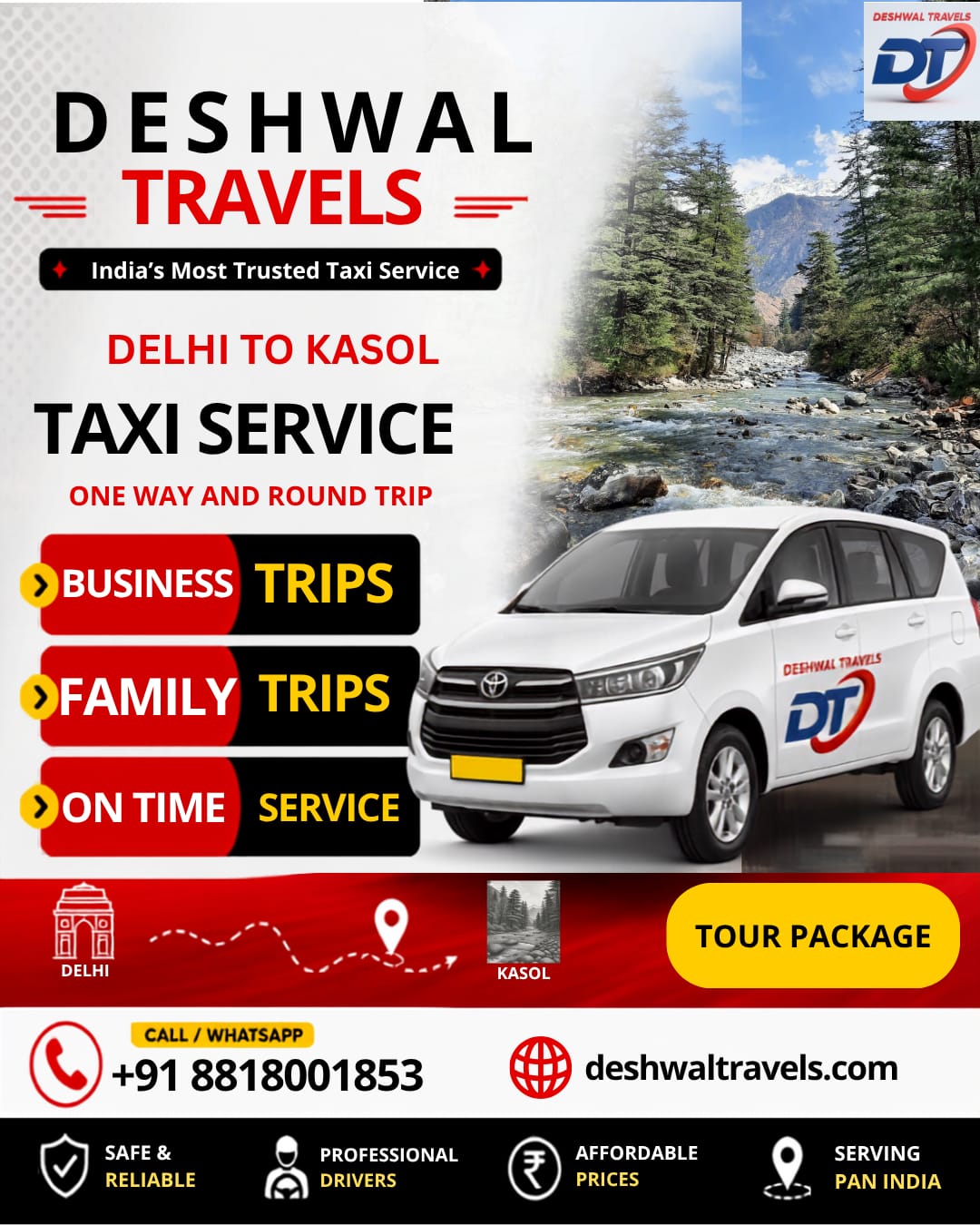 Delhi to Kasol Taxi