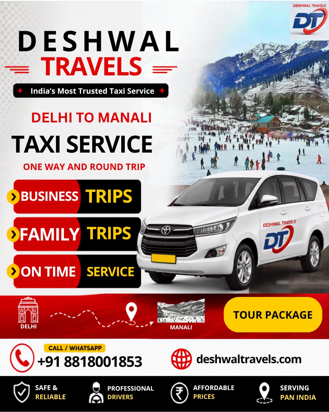 Delhi to Manali Taxi