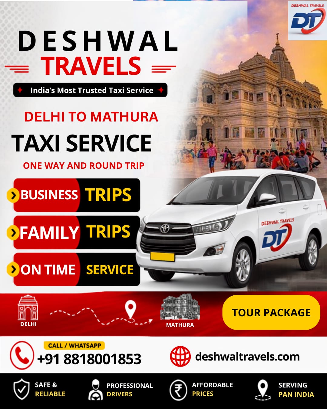 Delhi to Mathura Taxi