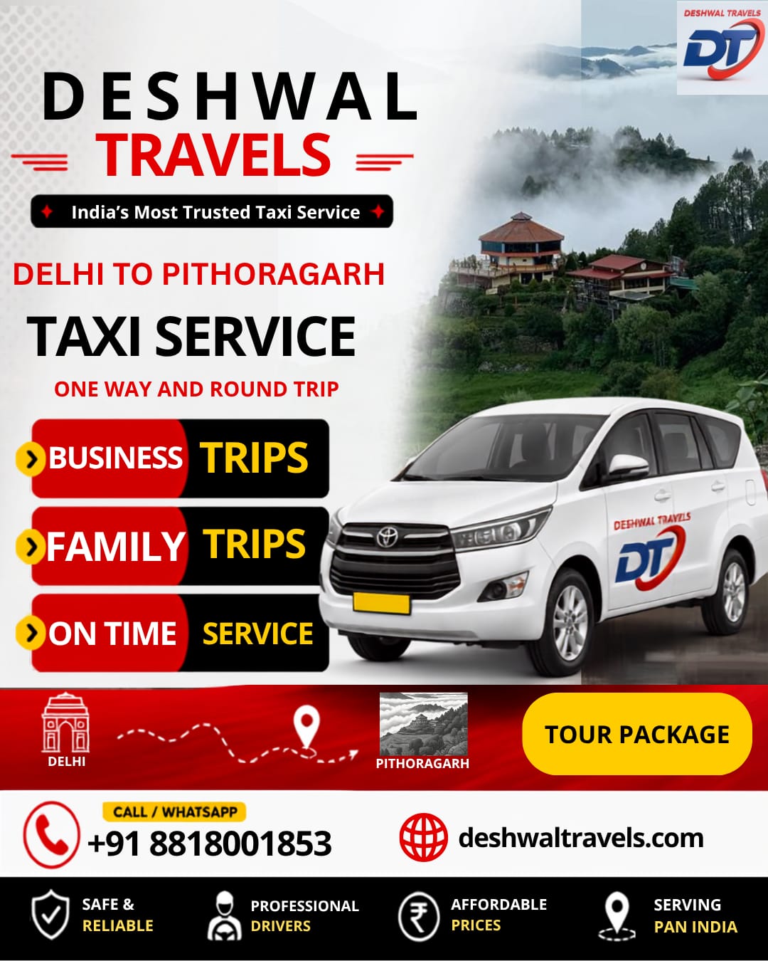 Delhi to Pithoragarh Taxi