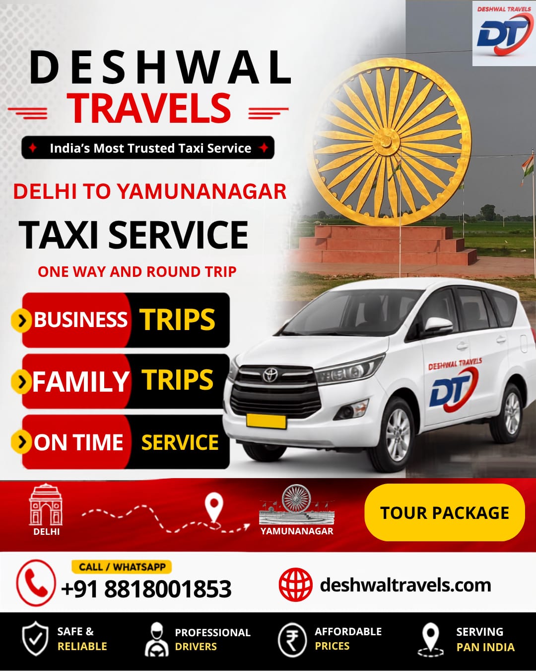 Delhi to Yamunanagar Taxi