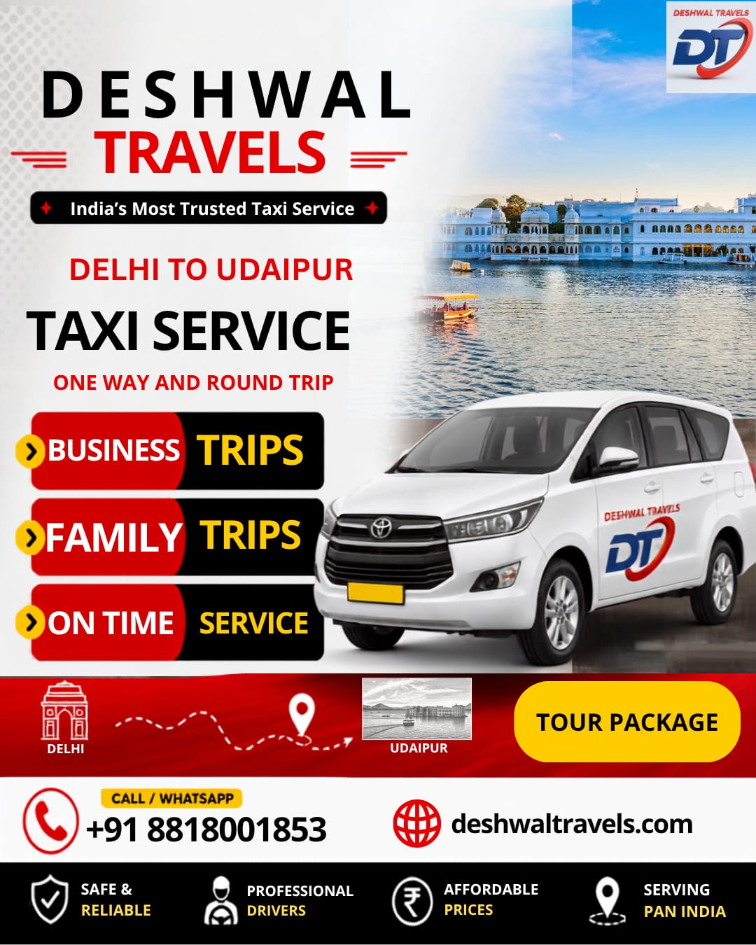 Delhi to Udaipur Taxi