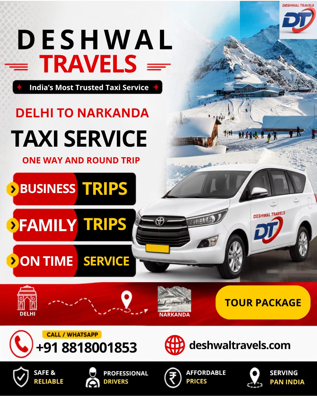 Delhi to Narkanda Taxi
